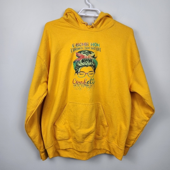 "F-Bomb Mom" Women's Cozy Comfortable Yellow Hoodie Hooded Sweatshirt Size L - Picture 3 of 12